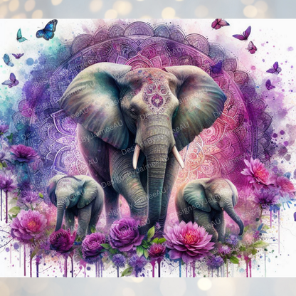 Purple Watercolour Elephants #4 Digital 20oz Sublimation Tumbler Wrap
