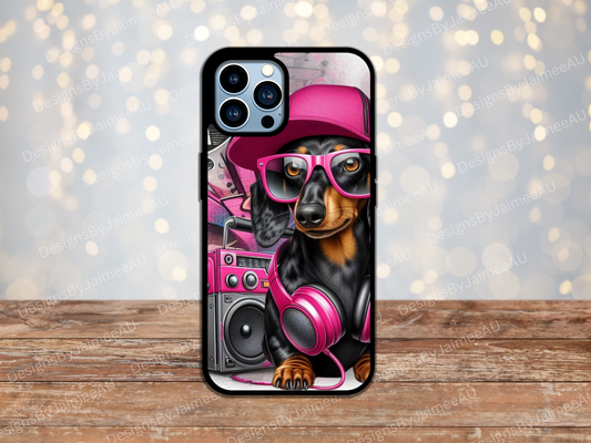 Hip Hop Dachshund #3 Hot Pink Digital Phone Case Design