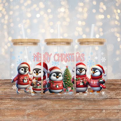 Christmas Penguins 16oz UV DTF Transfer Wrap PNG Image