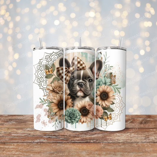 Sunflowers and Daisies French Bulldog Digital 20oz Sublimation Tumbler Wrap