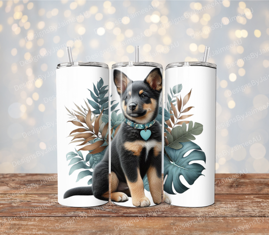 Teal and Brown Tropical Kelpie Digital 20oz Sublimation Tumbler Wrap