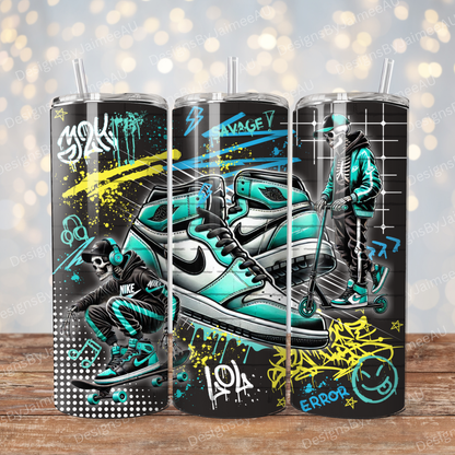 Aqua Graffiti Style Skeleton - Digital 20oz Sublimation Tumbler Wrap