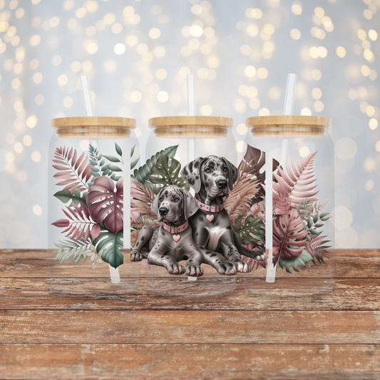 Dusty Pinks and Browns, Great Dane, Tropical Vibes Digital Download 16oz UV DTF Transfer Wrap PNG Image