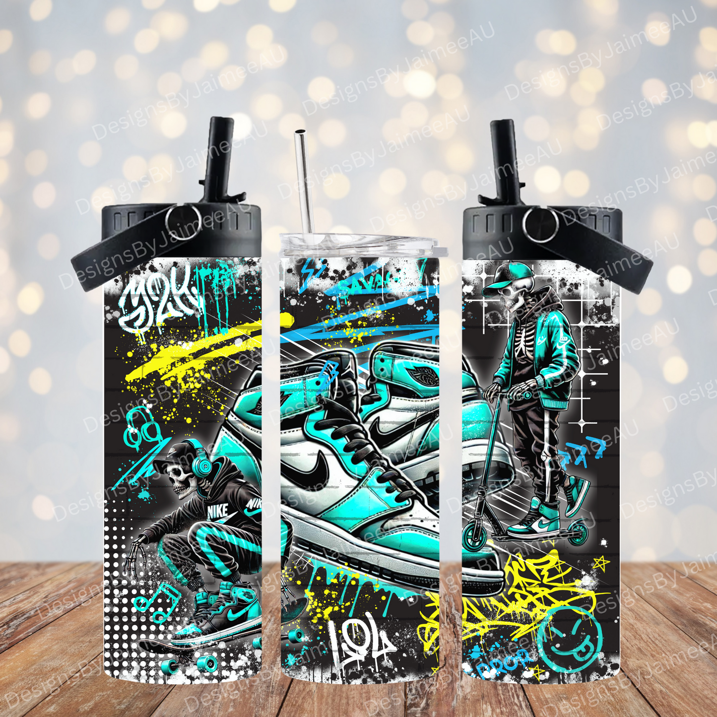 Aqua Graffiti Style Skeleton - Digital 20oz Sublimation Tumbler Wrap