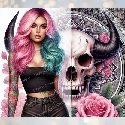 Vibrant Rainbow hair, Mandala, Skull, Floral Digital Download 20oz Sublimation Tumbler Wrap