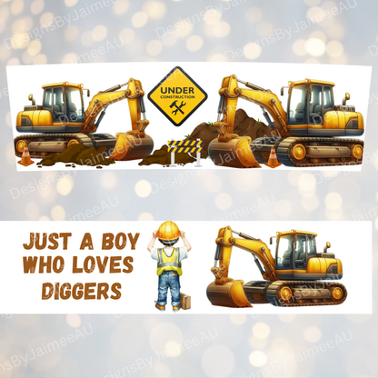 "Just a Boy who loves Diggers"- Digital 20oz Tumbler with Handle Wrap Design