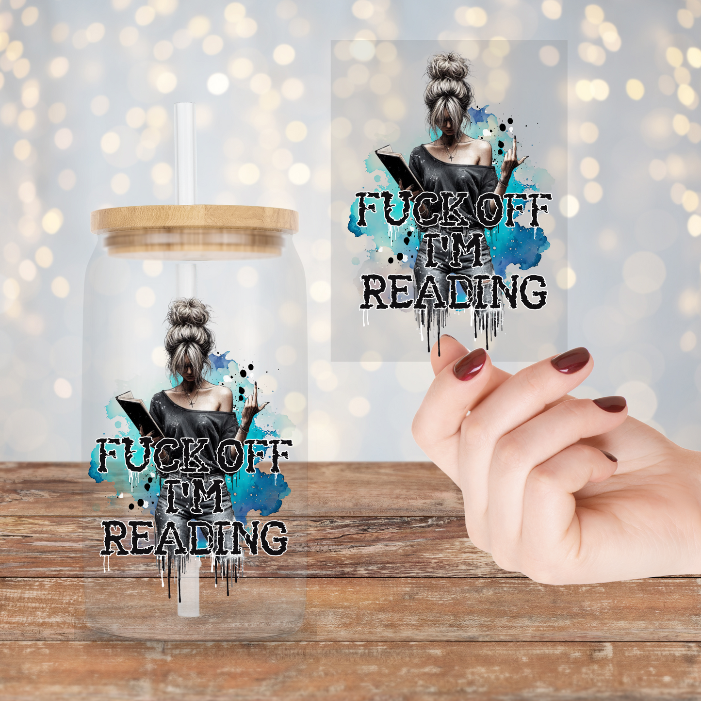 F@CK OFF I"M READING (Blue Watercolour) - UV DTF Decal