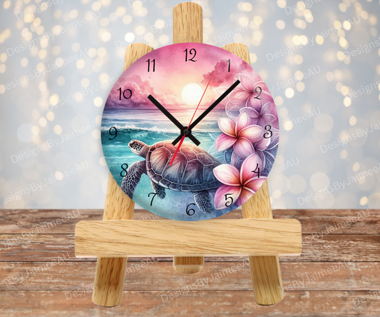 Pink and Aqua Sunset Turtles #1 Digital Sublimation Clock Design