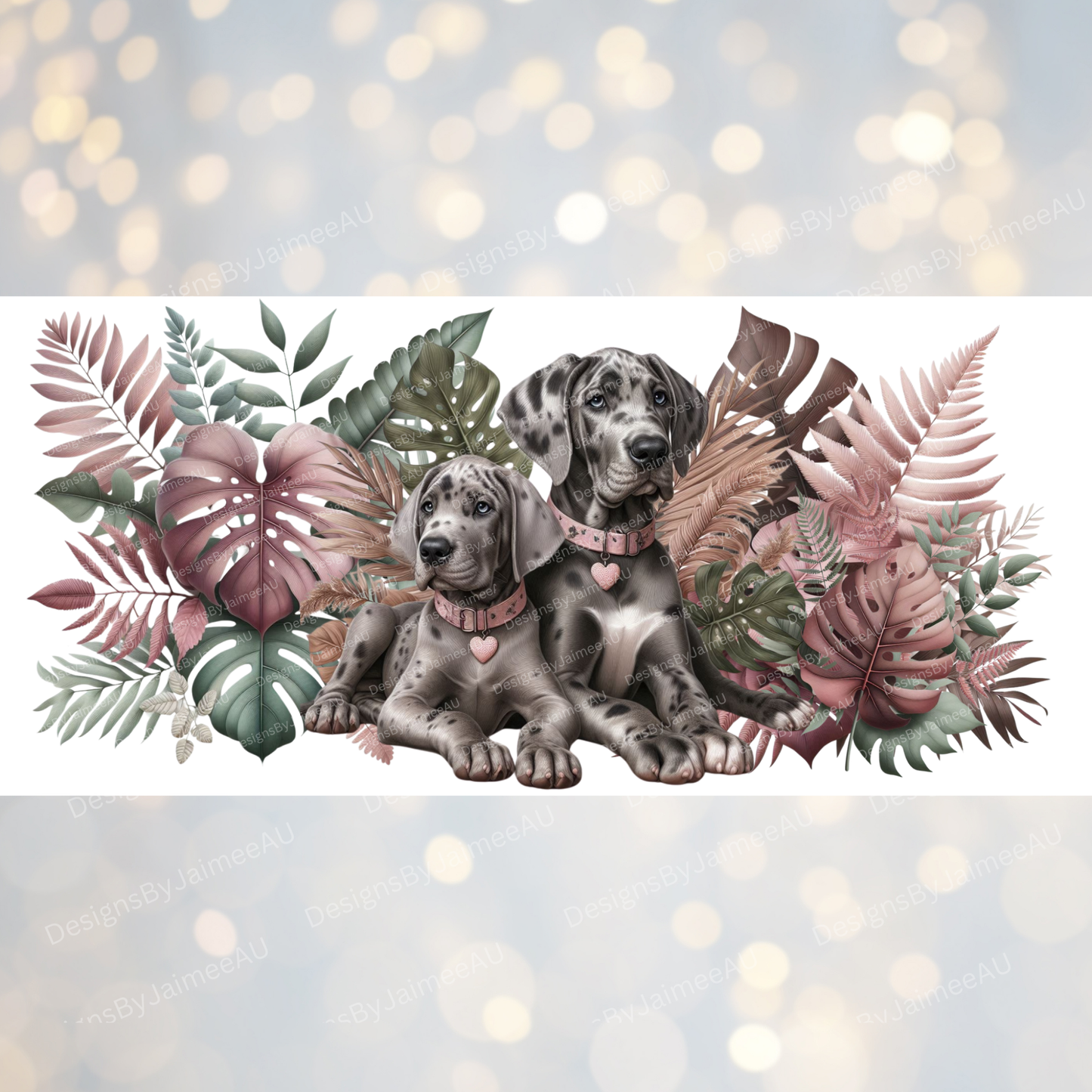 Dusty Pinks and Browns, Great Dane, Tropical Vibes Digital Download 16oz UV DTF Transfer Wrap PNG Image