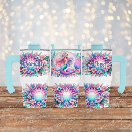 Pastel "Mermaid Vibes"- Digital 20oz Tumbler with Handle Wrap Design