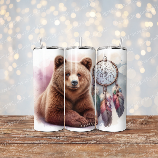 Watercolour Bear with Dream Catcher Digital 20oz Sublimation Tumbler Wrap