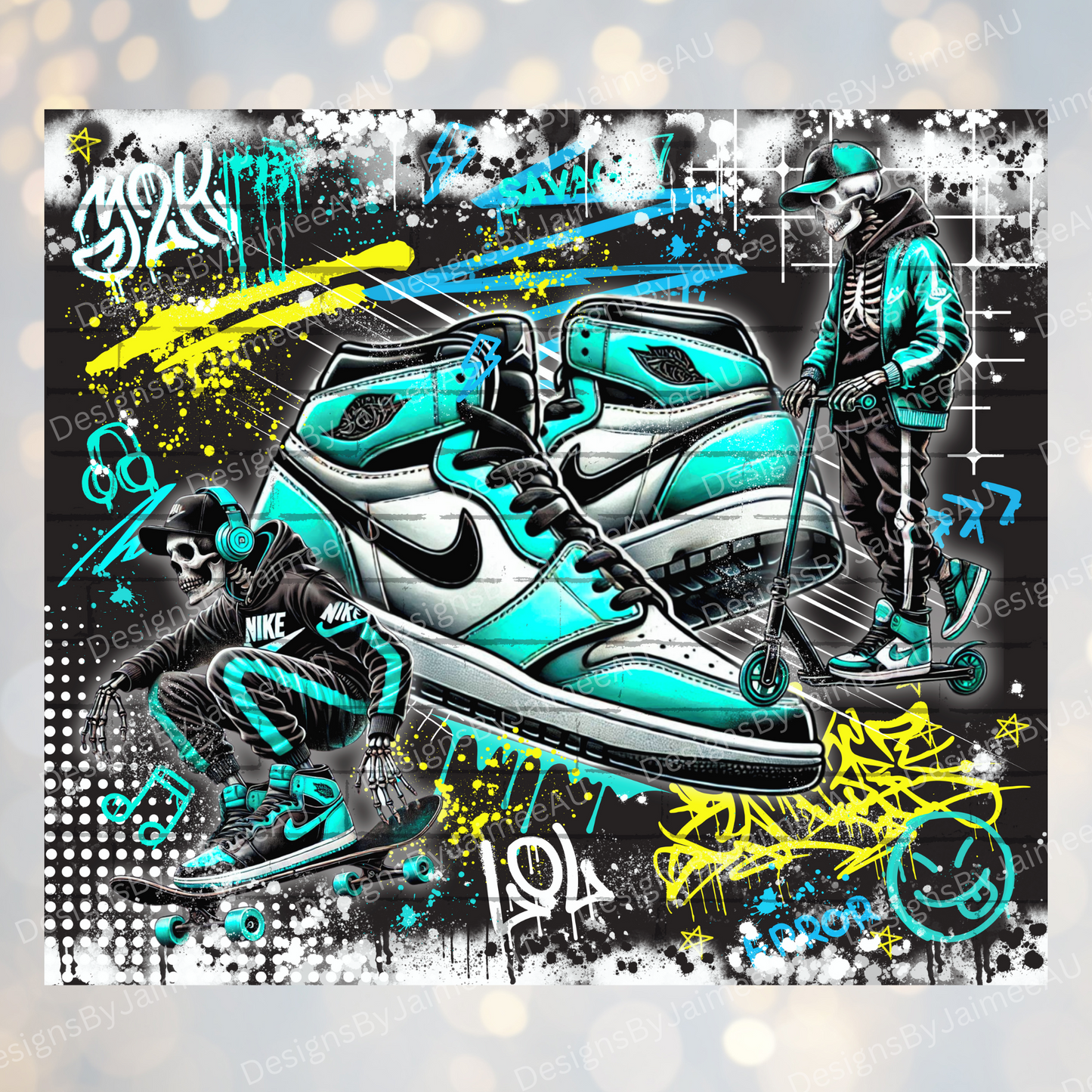 Aqua Graffiti Style Skeleton - Digital 20oz Sublimation Tumbler Wrap