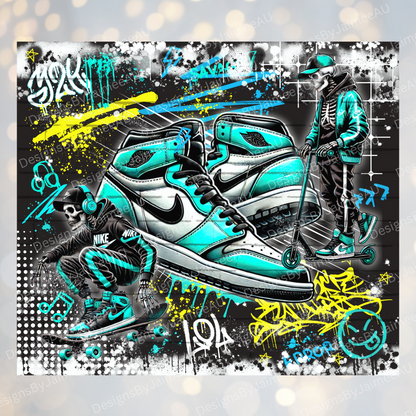 Aqua Graffiti Style Skeleton - Digital 20oz Sublimation Tumbler Wrap