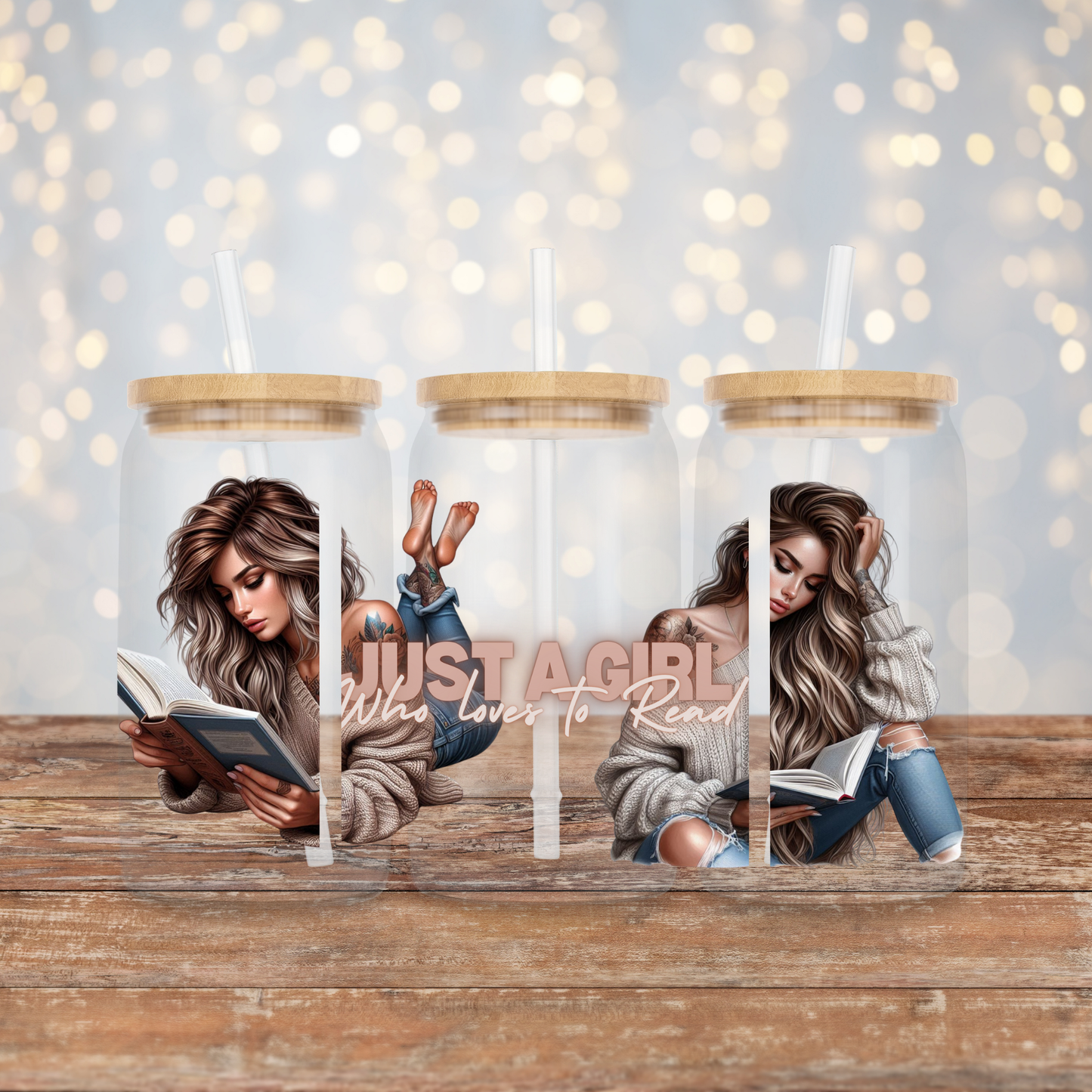 "Just a Girl Who loves to Read" Book Girlies Digital Download 16oz UV DTF Transfer Wrap PNG Image
