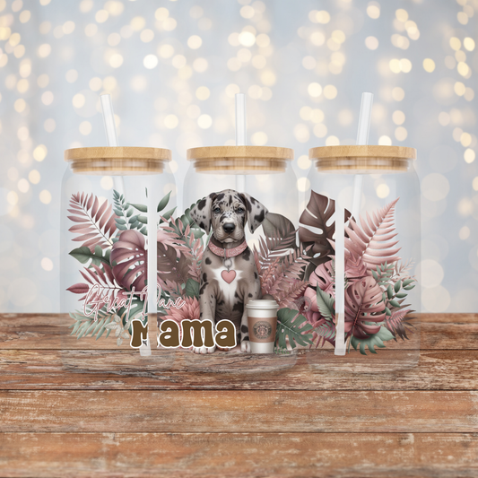 "Great Dane Mama" Tropical Pink Earthy Vibes Digital Download 16oz UV DTF Transfer Wrap PNG Image