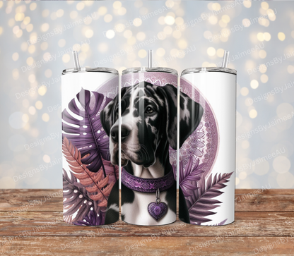 Purple tropical, Black and White Great Dane Digital 20oz Sublimation Tumbler Wrap