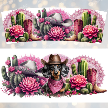 Pink Country/Western Themed Dapple Dachshund #2 40oz Digital Sublimation Tumbler Wrap