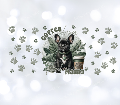 Sage Green Tropical French Bulldog "Coffee Lover, Frenchie Mama" Digital Download 16oz UV DTF Transfer Wrap PNG Image