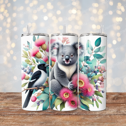 Watercolour Magpie and Koala Digital 20oz Sublimation Tumbler Wrap