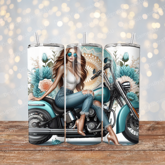 Aqua Harley Davidson, Florals and Mandala Digital 20oz Sublimation Tumbler Wrap