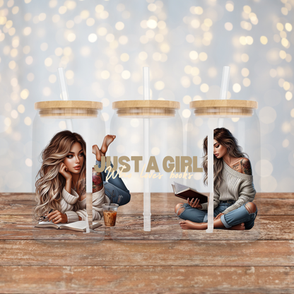 "Just a Girl Who loves Books" Book Girlies Digital Download 16oz UV DTF Transfer Wrap PNG Image