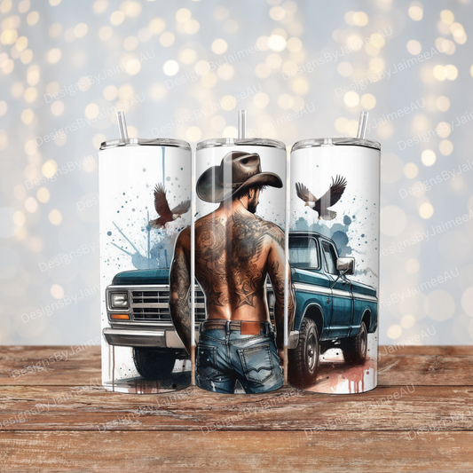 Cowboy and Pick up Truck/Ute  Digital 20oz Sublimation Tumbler Wrap