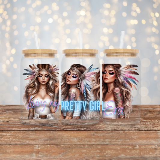 Living My Pretty Girl Era Pastel and Feather Crown Digital Download 16oz UV DTF Transfer Wrap PNG Image