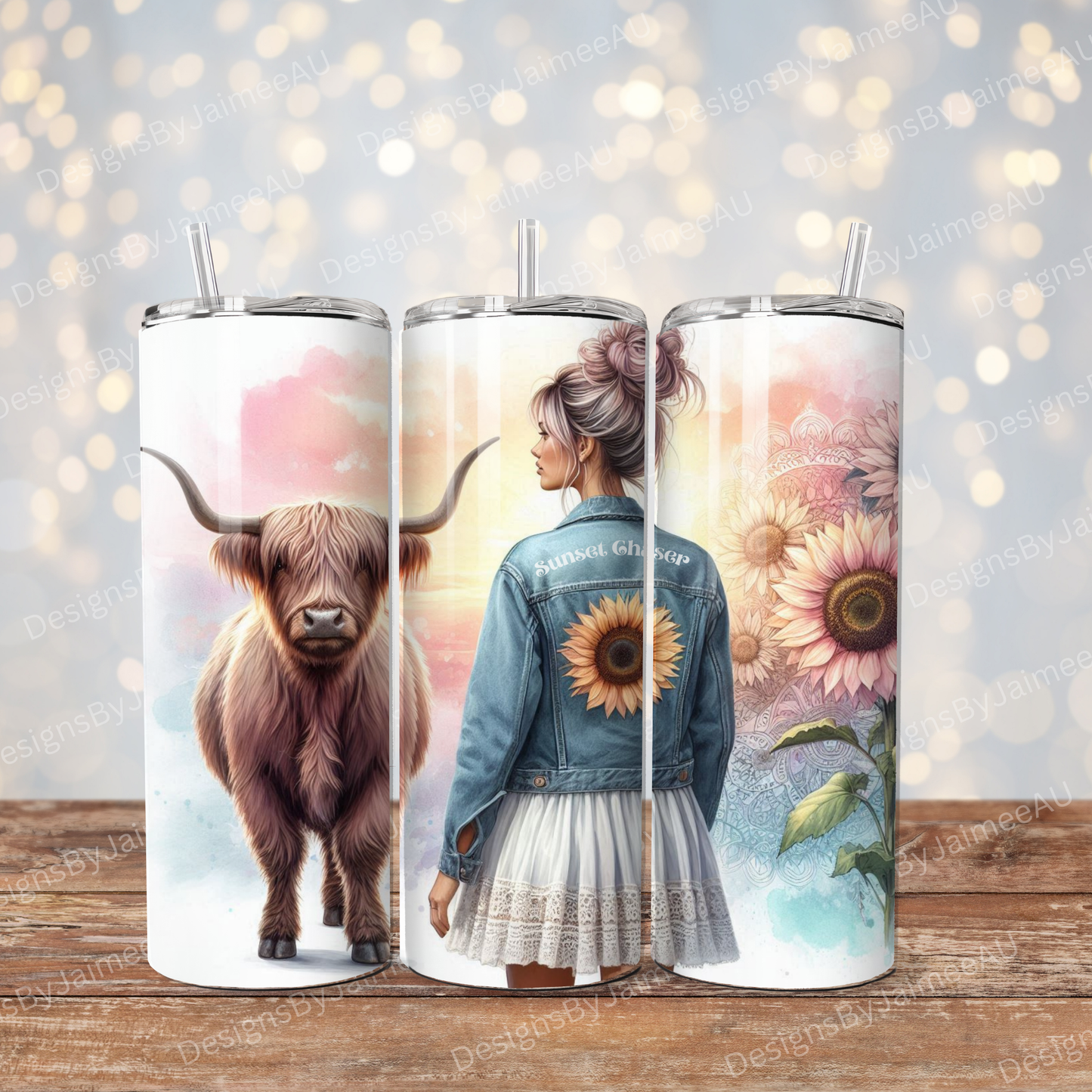 Daily Affirmations "Sunset Chaser"  Pastel Sunflowers Digital 20oz Sublimation Tumbler Wrap