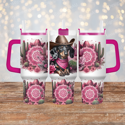 Pink Country/Western Themed Dapple Dachshund #1 40oz Digital Sublimation Tumbler Wrap