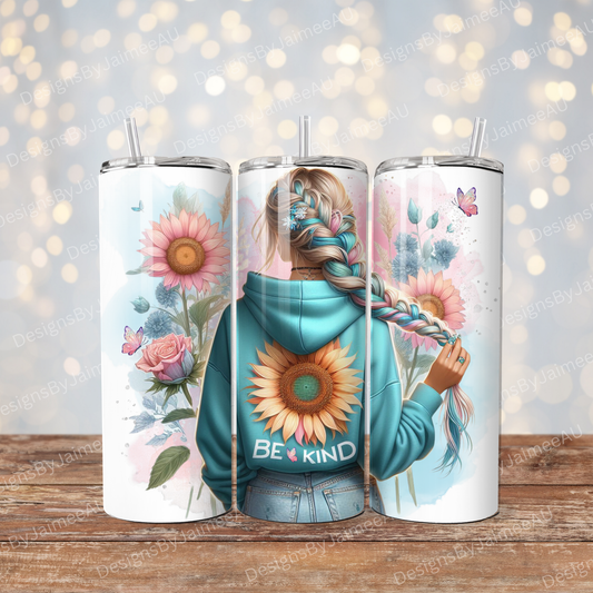 Daily Affirmations, Be Kind, Pastel Sunflowers Digital 20oz Sublimation Tumbler Wrap