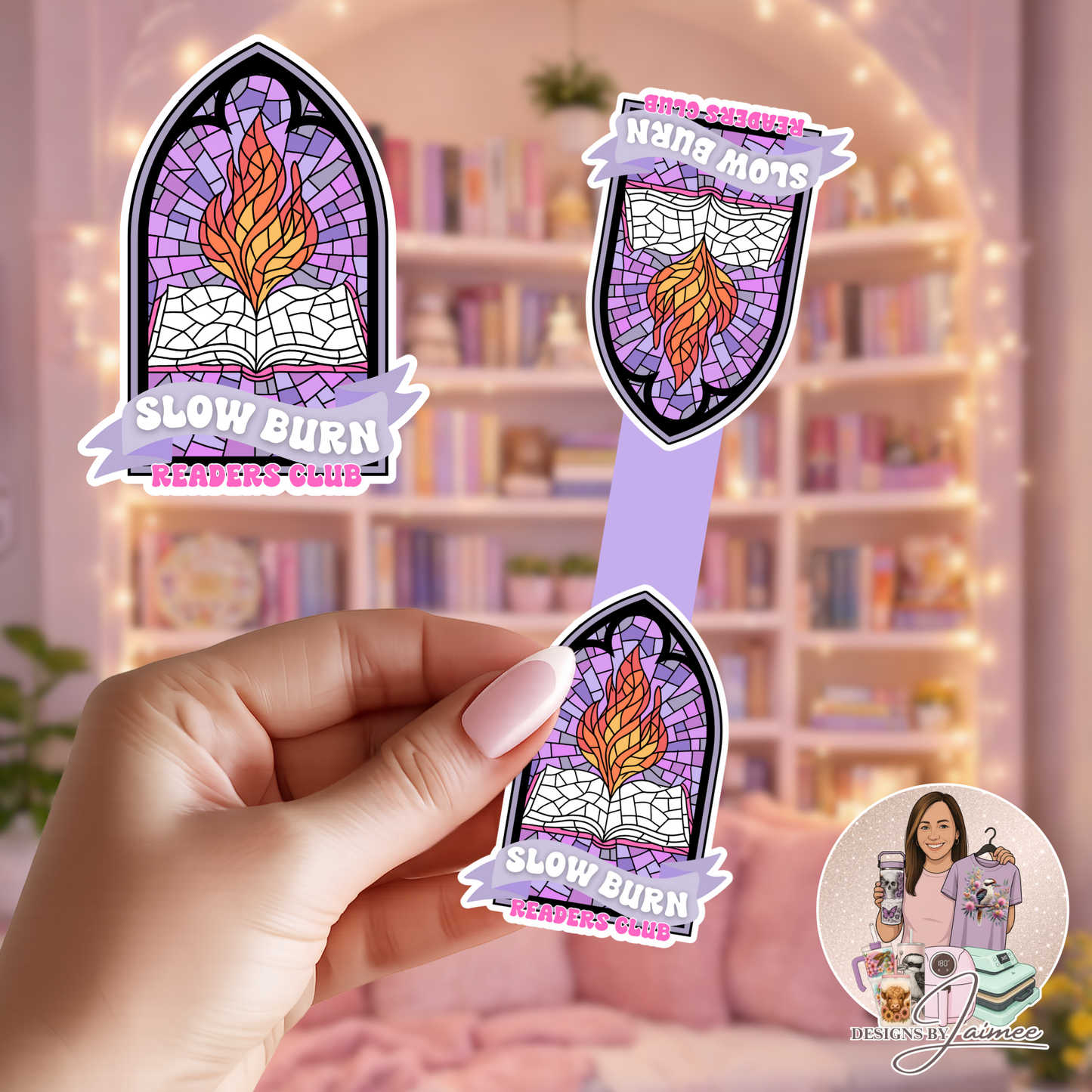 Slow Burn Readers Club - Stained Glass Window | Magnetic Bookmark | Handmade Bookish Accessory