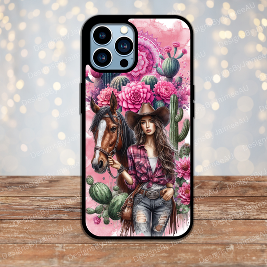 Hot Pink Cowgirl with Horse Country/Western Digital Phone Case Design