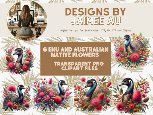 6 Emu And Australian Native Flowers Digital Transparent Clipart Images