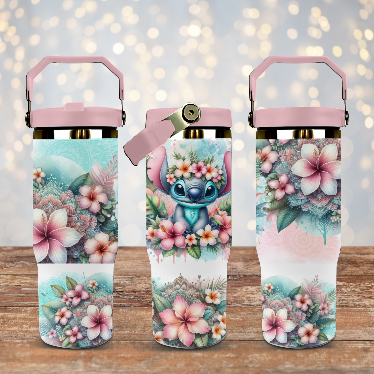 Tropical Stitch - Pink and Aqua - Digital 30oz Sublimation Tumbler Wrap