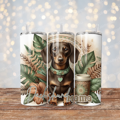 Chocolate "Dachshund Mama" Earthy Digital 20oz Sublimation Tumbler Wrap
