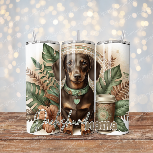 Chocolate "Dachshund Mama" Earthy Digital 20oz Sublimation Tumbler Wrap