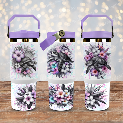 Black and White Turtles with Pops of Pastels- Digital 30oz Sublimation Tumbler Wrap