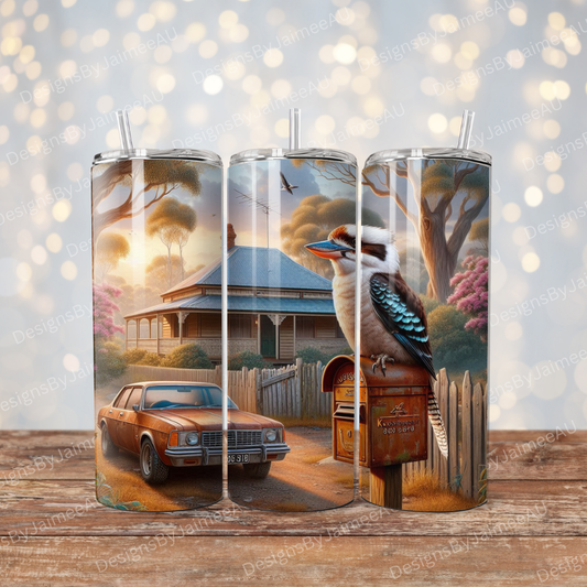 Nostalgic Aussie Kookaburra and Old Commodore  Digital 20oz Sublimation Tumbler Wrap