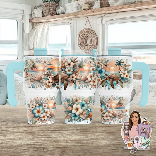 Neutral Turtles - Boho Coastal Collection - Digital 20oz Tumbler with Handle Wrap Design