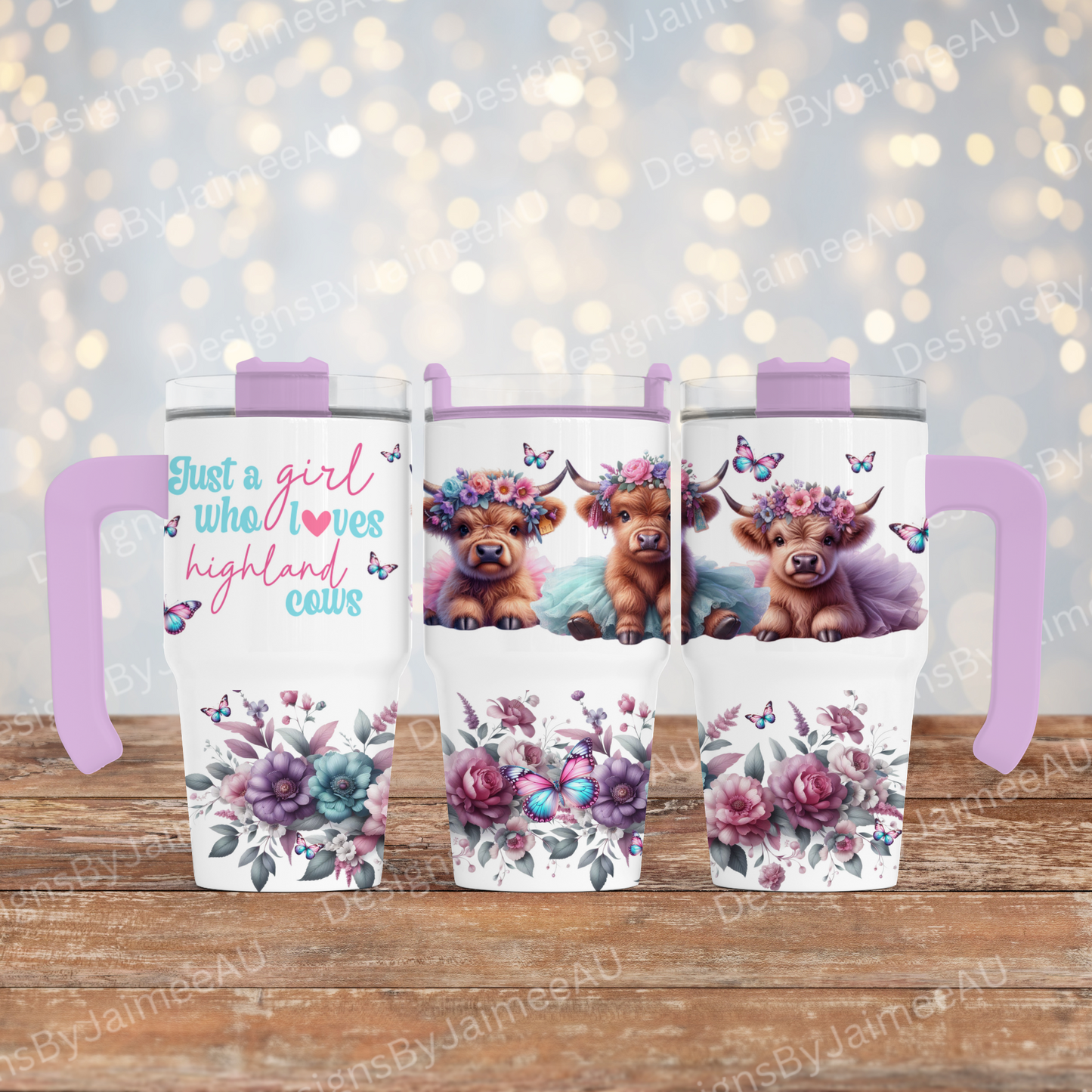 "Just a girl who loves highland cows" - Digital 20oz Tumbler with Handle Wrap Design
