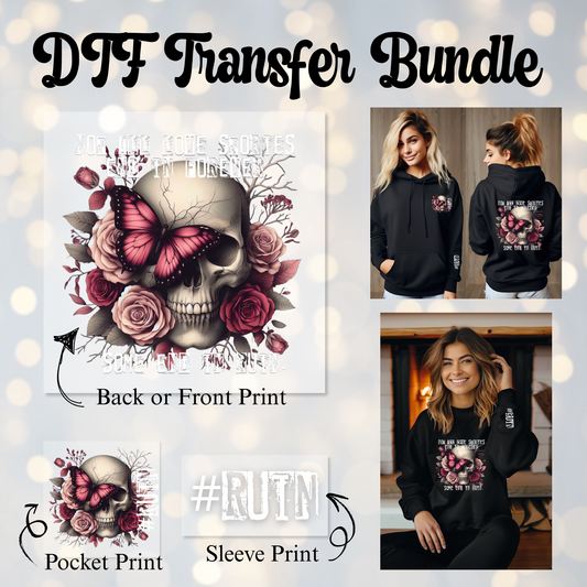 DTF Transfer Bundle – "Not All Love Stories End in Forever" | Main + Pocket + Sleeve Print