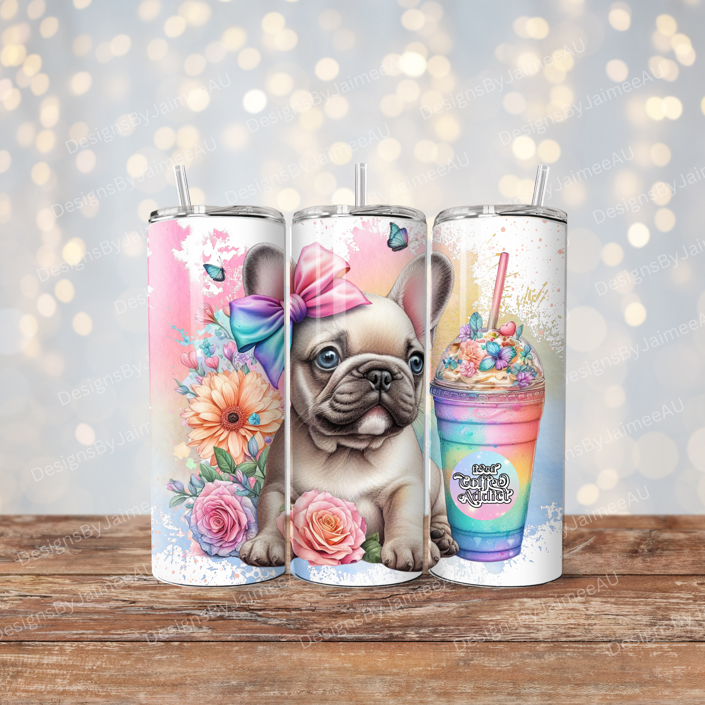 Rainbow French Bulldog Digital 20oz Sublimation Tumbler Wrap