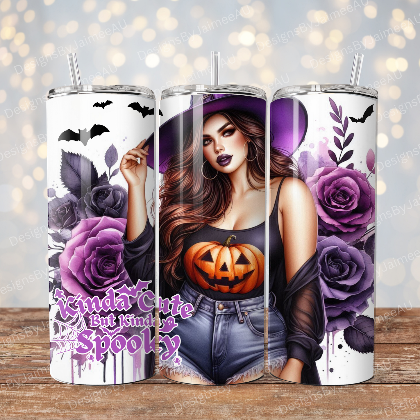 "Kinda Cute, Kinda Spooky" Curvy Witch Digital 20oz Sublimation Tumbler Wrap