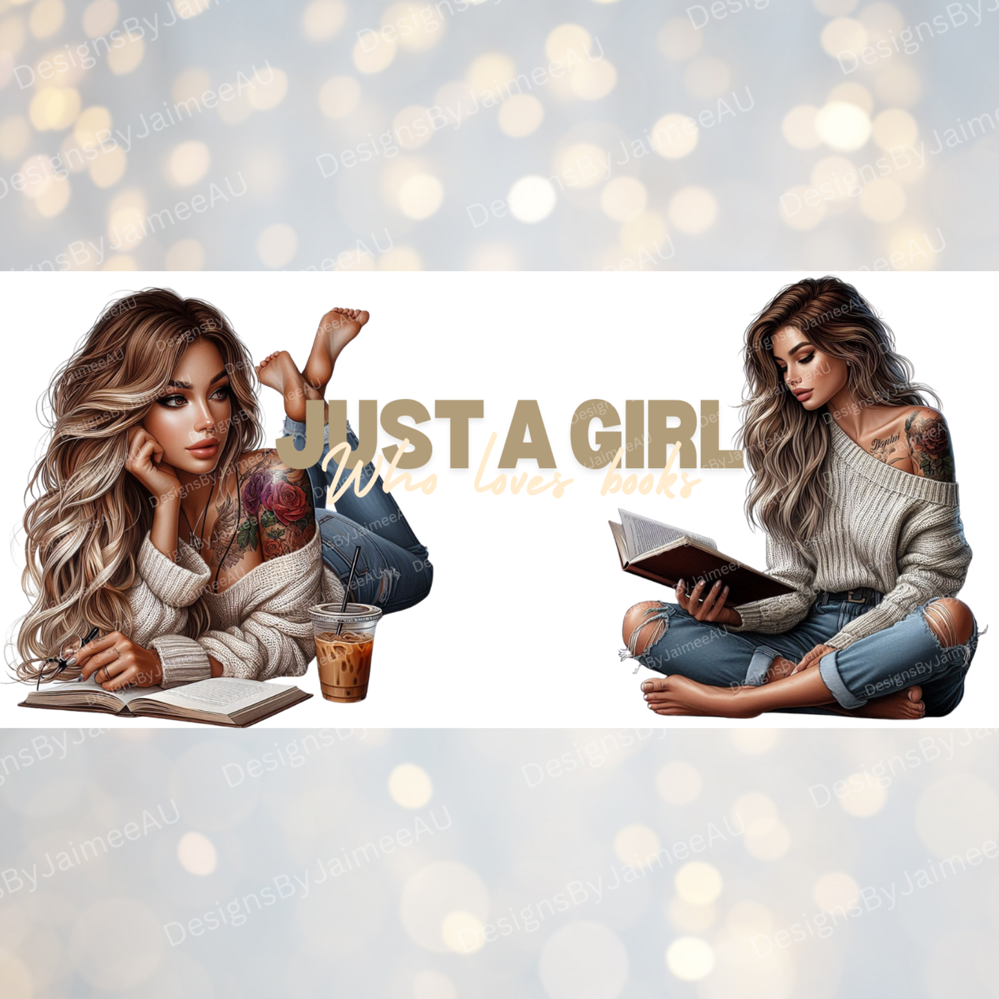 "Just a Girl Who loves Books" Book Girlies Digital Download 16oz UV DTF Transfer Wrap PNG Image
