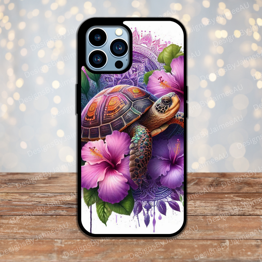 Purple Tropical Turtle #1 Digital Phone Case Design