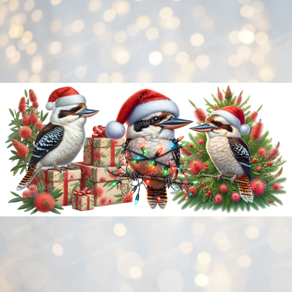 Red and Green Christmas Kookaburras Digital Download 16oz UV DTF Transfer Wrap PNG Image