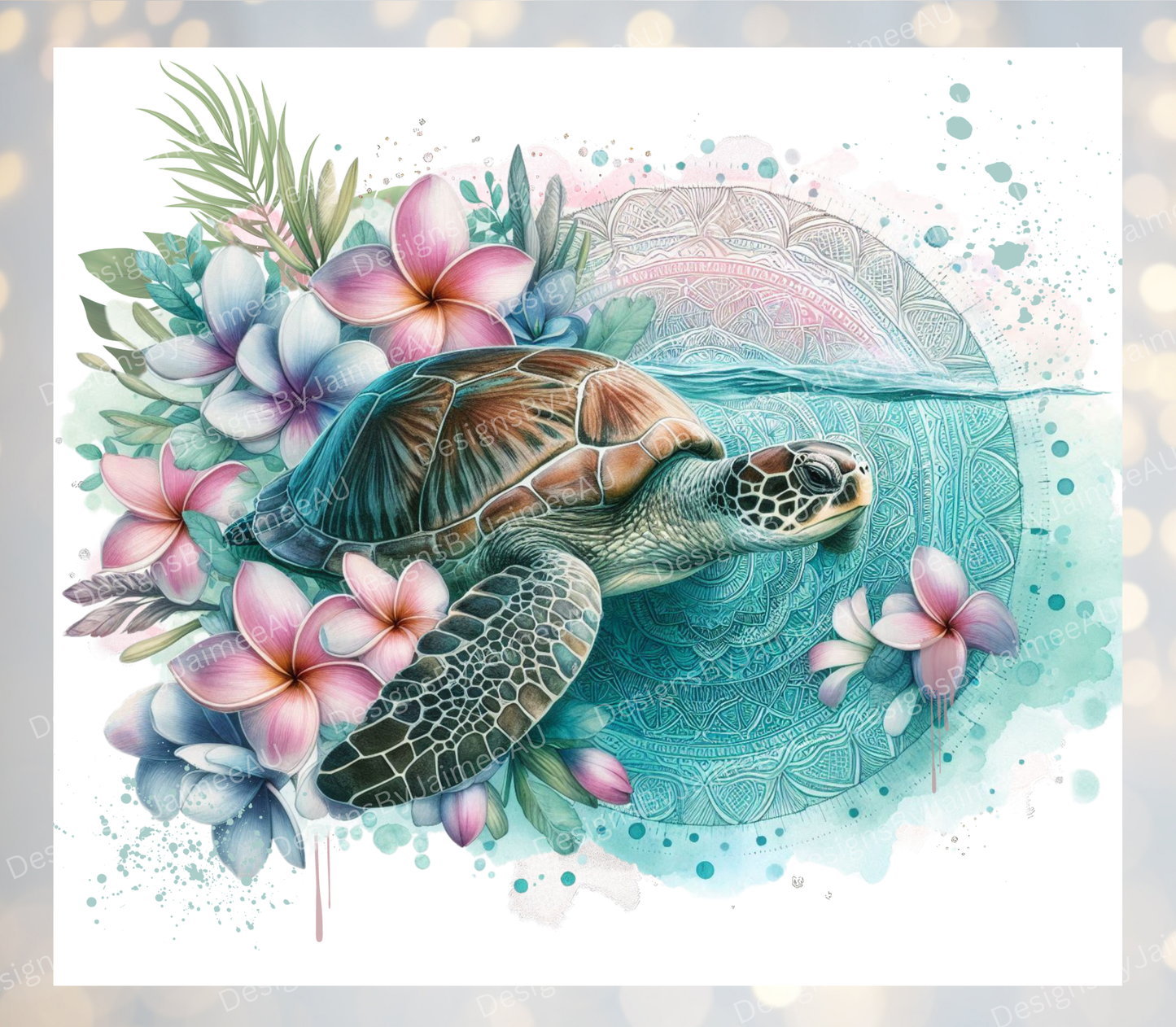 Aqua Watercolour Turtle Digital 20oz Sublimation Tumbler Wrap