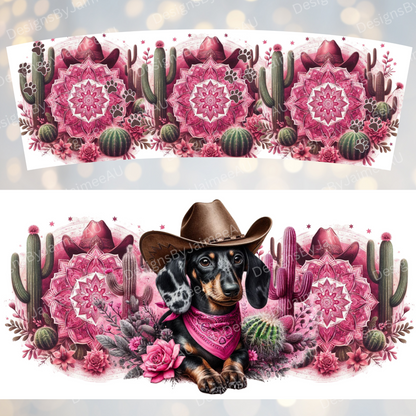 Pink Country/Western Themed Dapple Dachshund #1 40oz Digital Sublimation Tumbler Wrap