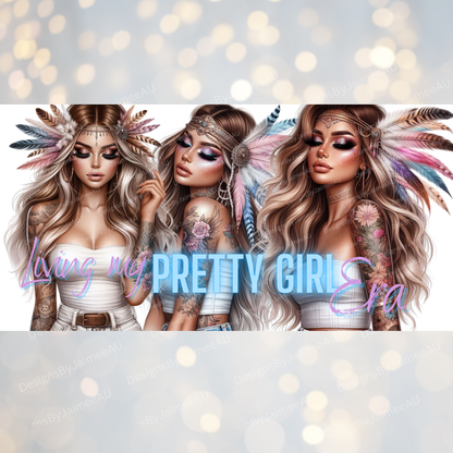 Living My Pretty Girl Era Pastel and Feather Crown Digital Download 16oz UV DTF Transfer Wrap PNG Image