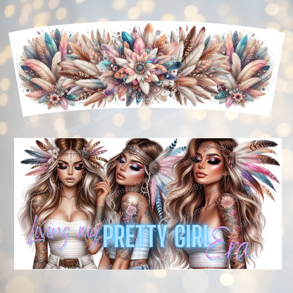 Living My Pretty Girl Era Pastel and Feather Crown 40oz Digital Sublimation Tumbler Wrap